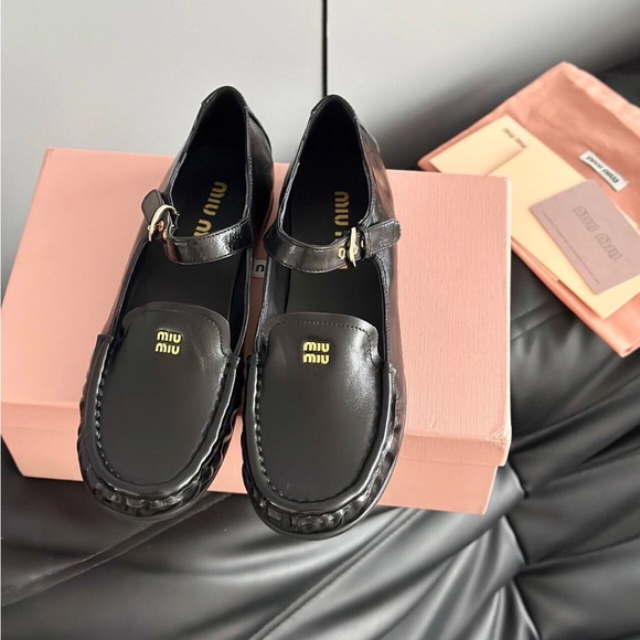 Miu Miu Black Leather Mary Jane Loafers - Picture 4 of 8